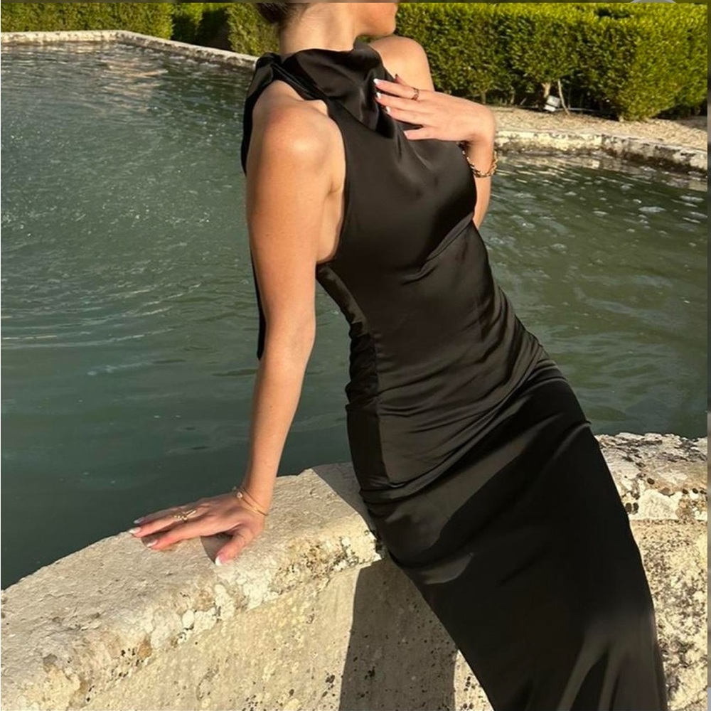 Misspap black satin dress